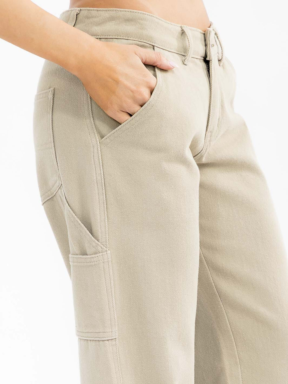 WOMEN'S BUTTON CLOSURE POCKETS DENIM WIDE LEG PANTS