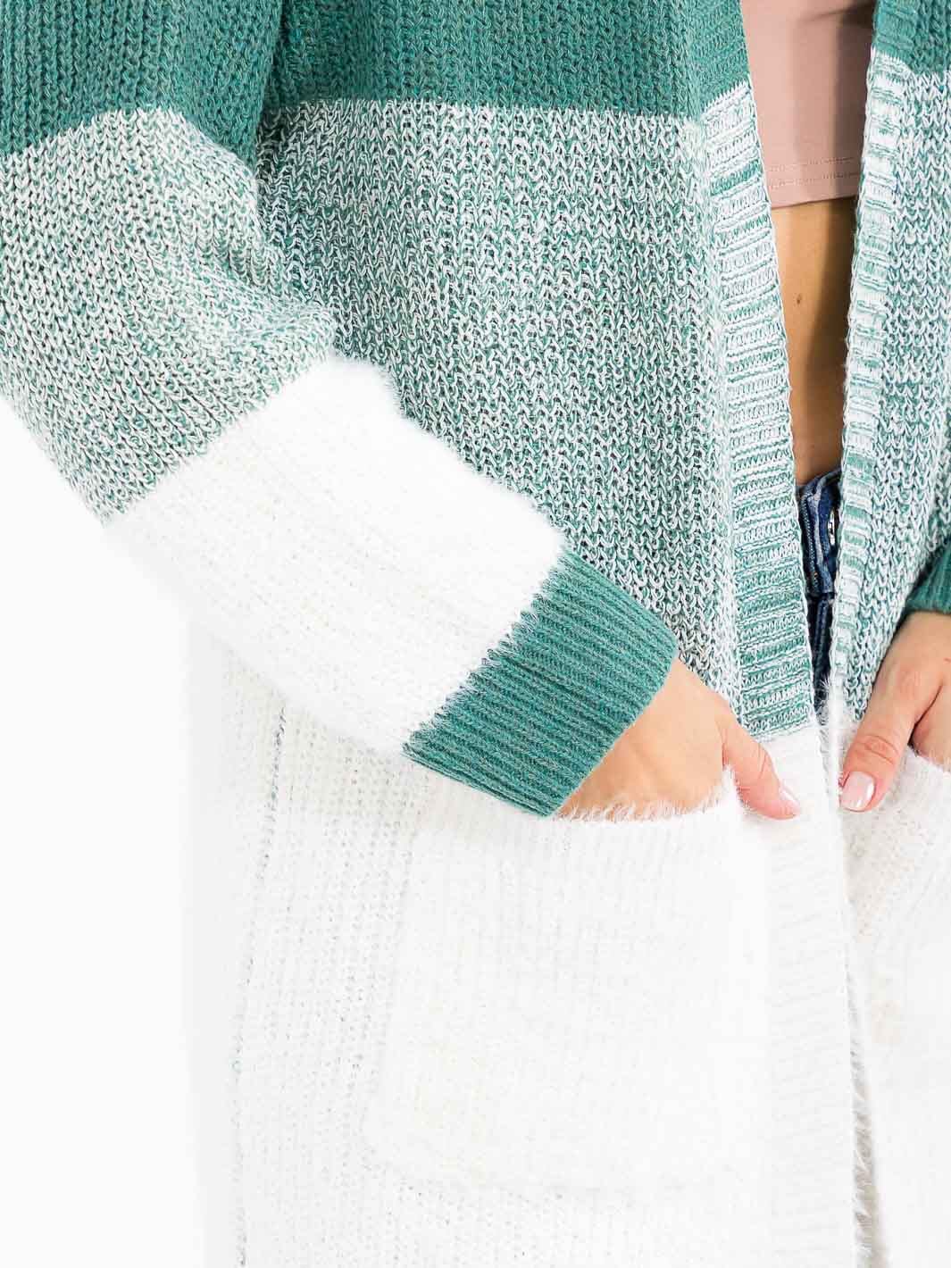 WOMEN'S LONG SLEEVE OPEN FRONT POCKETS COLORBLOCK CARDIGAN