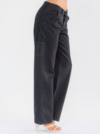 WOMEN'S BUTTON CLOSURE POCKETS DENIM WIDE LEG PANTS