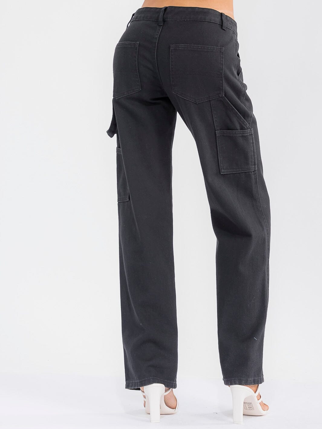 WOMEN'S BUTTON CLOSURE POCKETS DENIM WIDE LEG PANTS