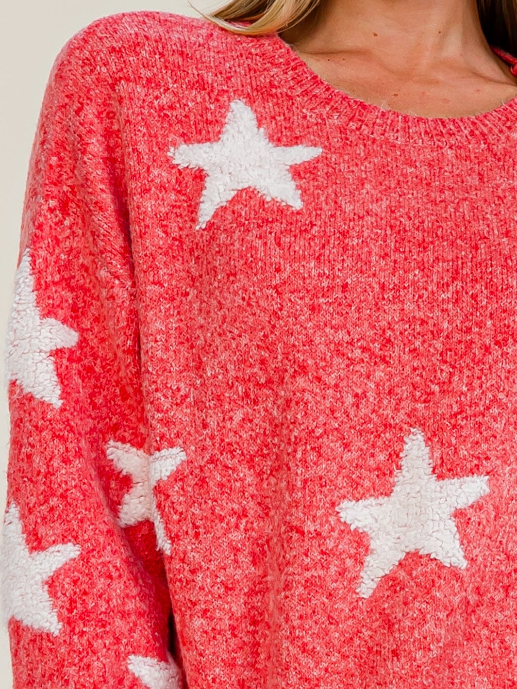 WOMEN'S LONG SLEEVE STARS PRINT PULLOVER SWEATER