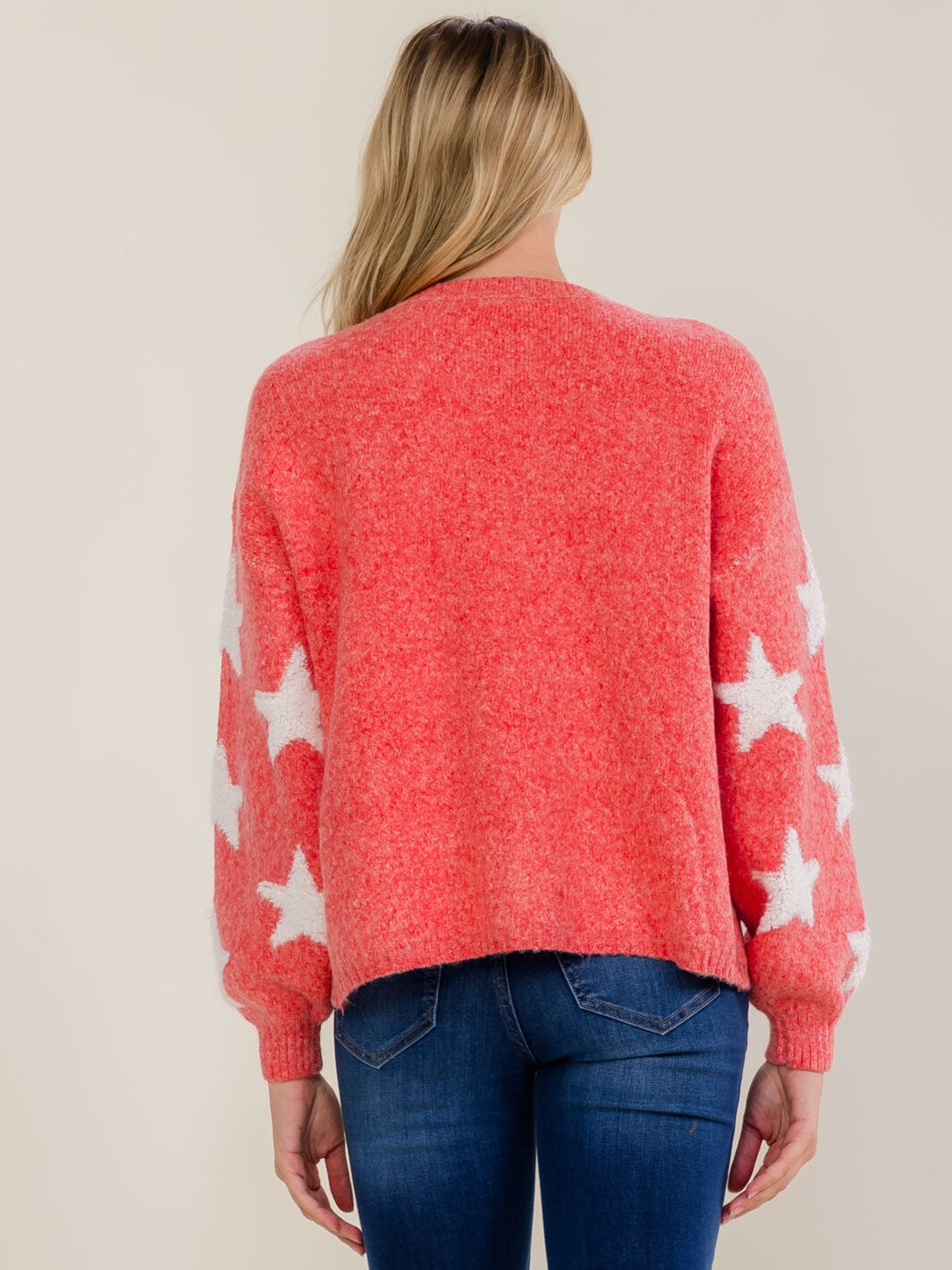 WOMEN'S LONG SLEEVE STARS PRINT PULLOVER SWEATER