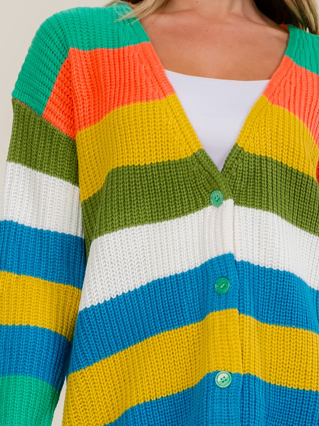 WOMEN'S LONG SLEEVE BUTTON UP STRIPES COLORBLOCK KNIT CARDIGAN