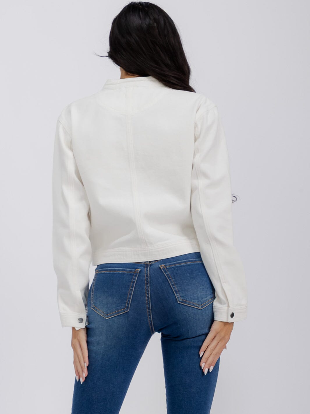 WOMEN'S LONG SLEEVE ZIPPER CLOSURE FRONT POCKETS DENIM JACKET