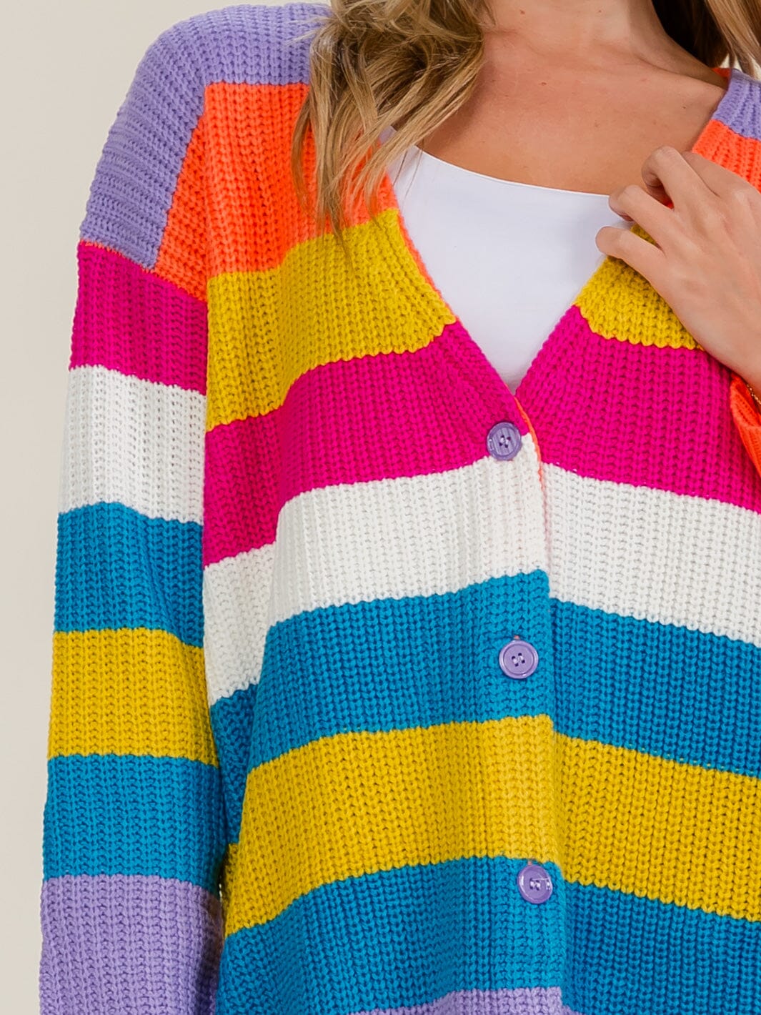 WOMEN'S LONG SLEEVE BUTTON UP STRIPES COLORBLOCK KNIT CARDIGAN