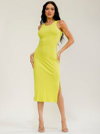WOMEN'S SLEEVELESS SIDE SLIT RIBBED MIDI DRESS