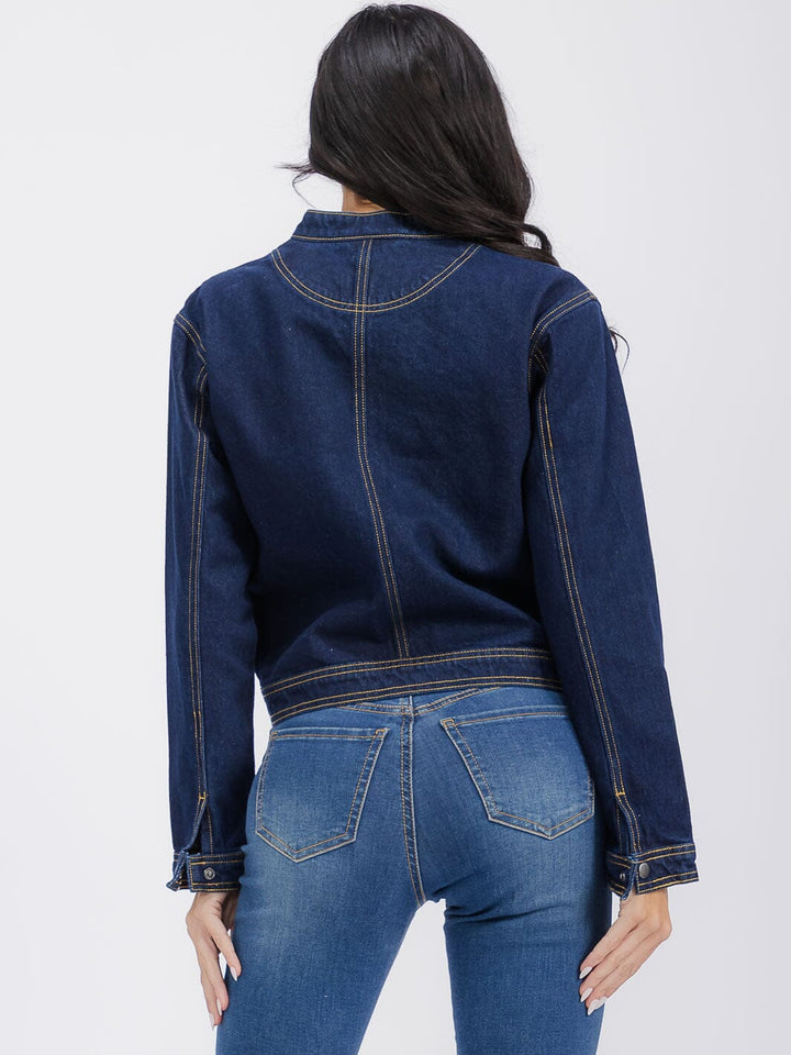 WOMEN'S LONG SLEEVE ZIPPER CLOSURE FRONT POCKETS DENIM JACKET