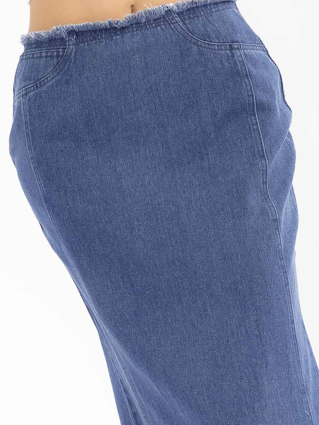 WOMEN'S ZIPPER CLOSURE WASHED DENIM MAXI SKIRT