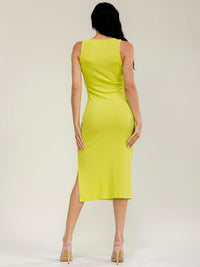 WOMEN'S SLEEVELESS SIDE SLIT RIBBED MIDI DRESS
