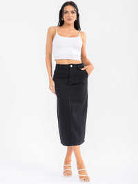 WOMEN'S BUTTON CLOSURE POCKETS DENIM MAXI SKIRT