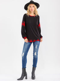 WOMEN'S LONG SLEEVE CONTRAST PLAID TOP