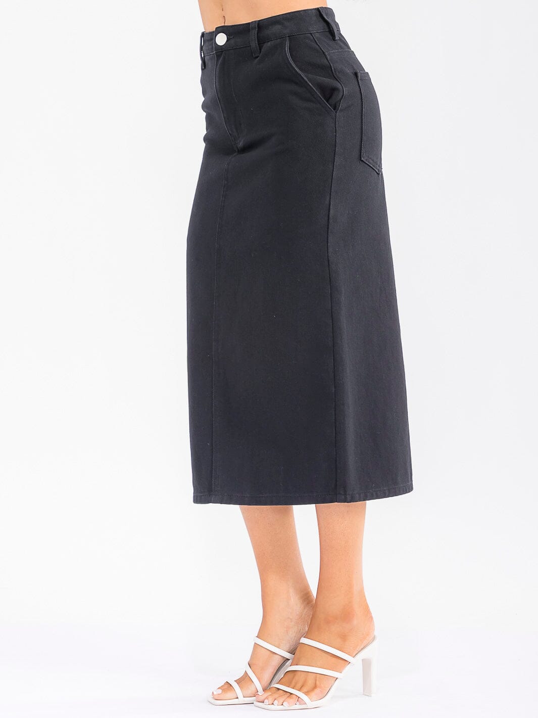 WOMEN'S BUTTON CLOSURE POCKETS DENIM MAXI SKIRT