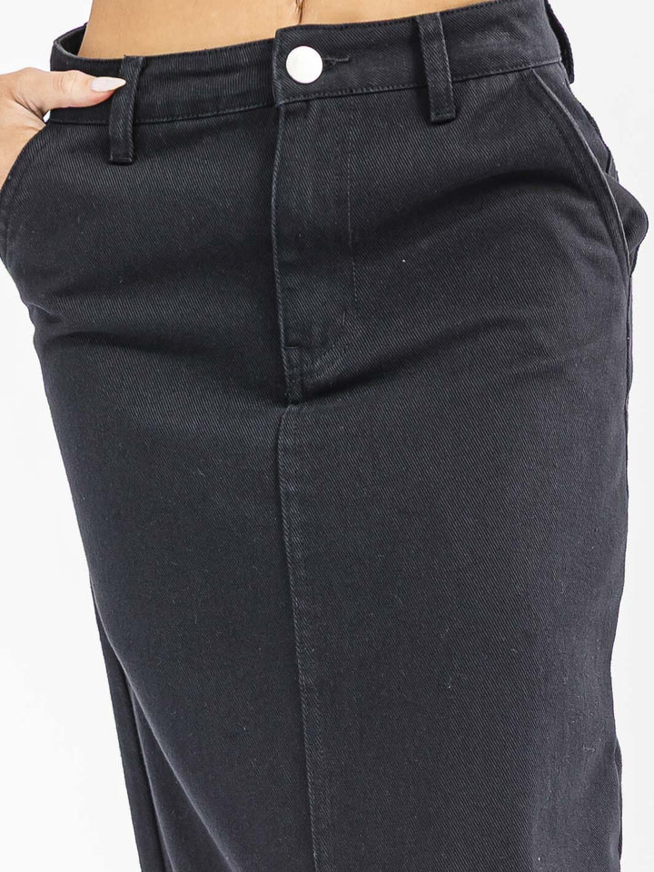 WOMEN'S BUTTON CLOSURE POCKETS DENIM MAXI SKIRT