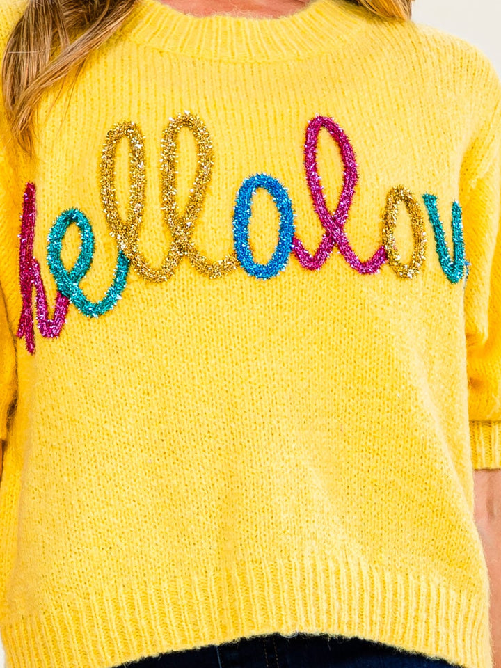 WOMEN'S SHORT SLEEVE HELLO LOVE SWEATER TOP