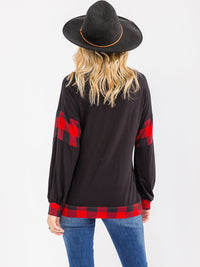 WOMEN'S LONG SLEEVE CONTRAST PLAID TOP