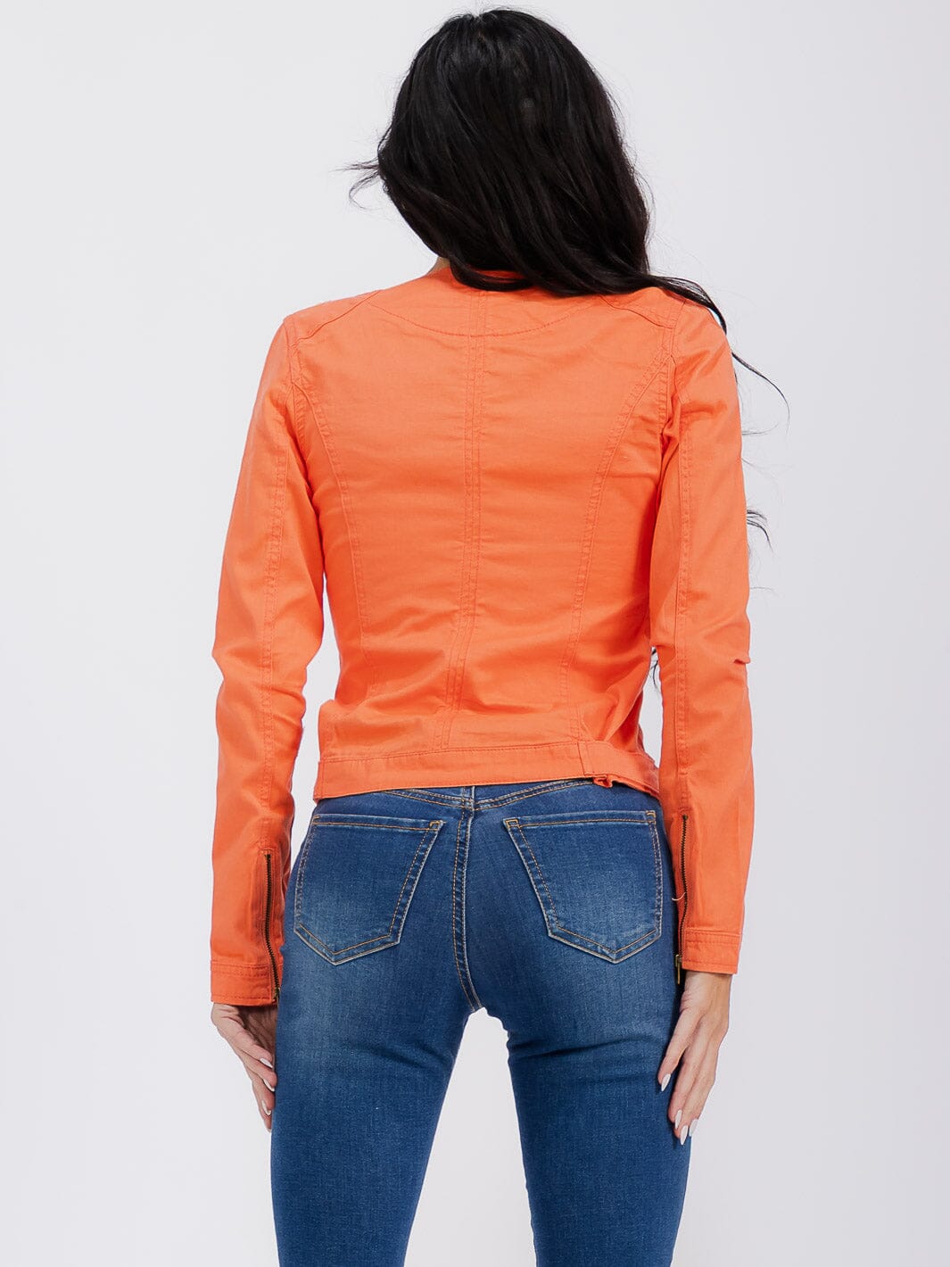 WOMEN'S LONG SLEEVE ZIPPER CLOSURE POCKETS DENIM JACKET