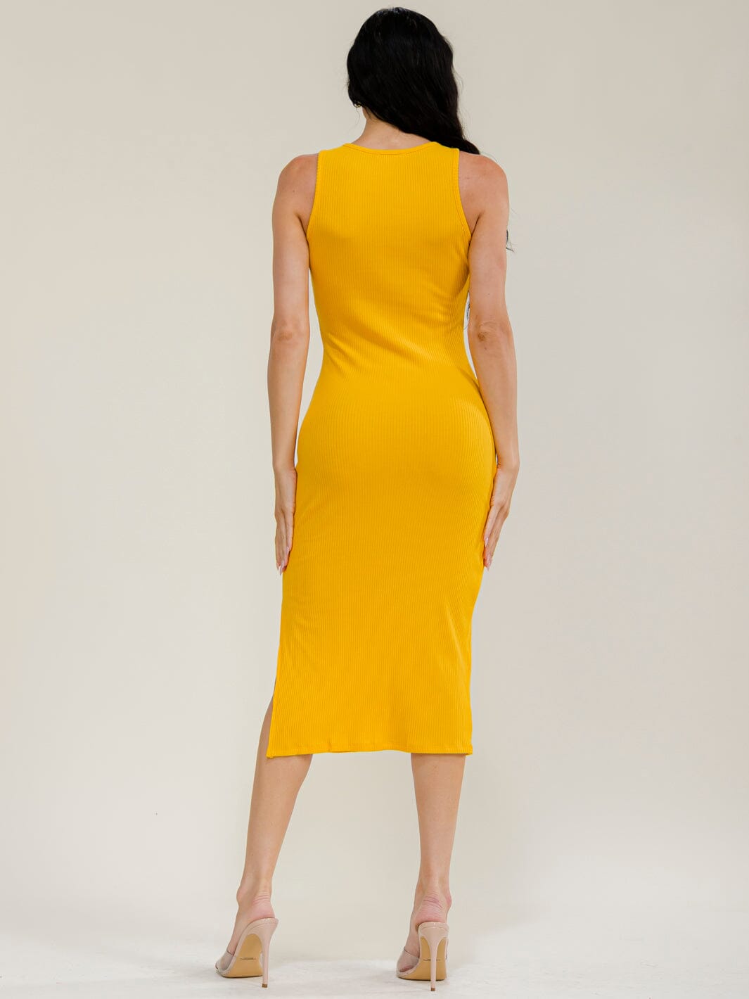 WOMEN'S SLEEVELESS SIDE SLIT RIBBED MIDI DRESS