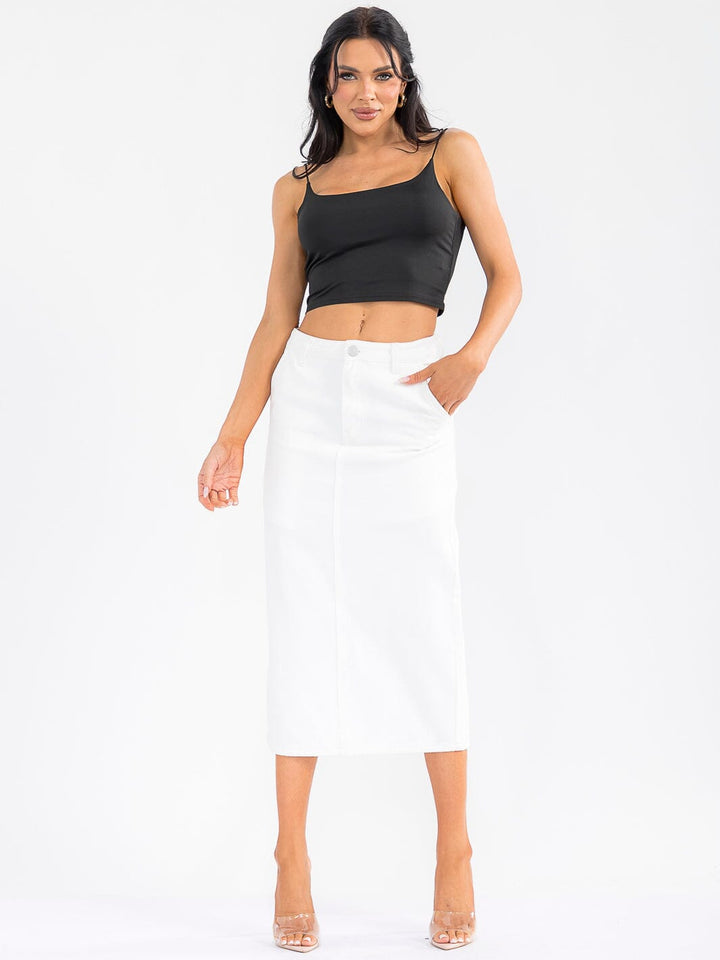 WOMEN'S BUTTON CLOSURE POCKETS DENIM MAXI SKIRT