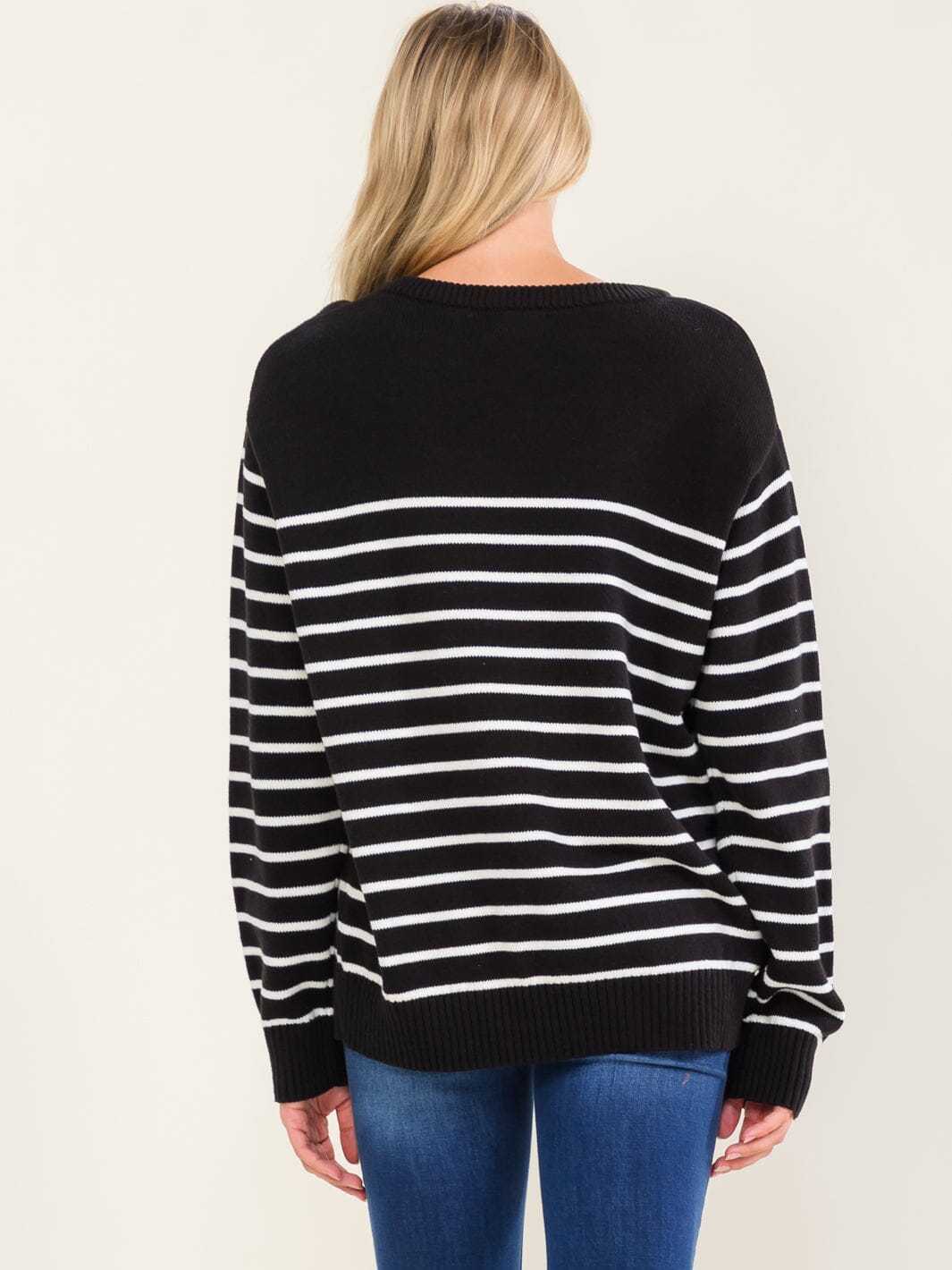 WOMEN'S LONG SLEEVE COLORBLOCK STRIPES PULLOVER SWEATER
