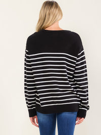WOMEN'S LONG SLEEVE COLORBLOCK STRIPES PULLOVER SWEATER