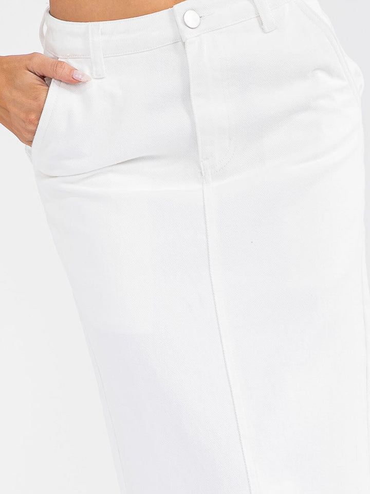 WOMEN'S BUTTON CLOSURE POCKETS DENIM MAXI SKIRT