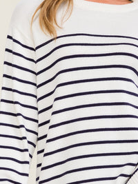 WOMEN'S LONG SLEEVE COLORBLOCK STRIPES PULLOVER SWEATER