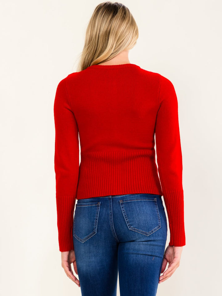 WOMEN'S LONG SLEEVE BUTTON UP CROCHET FLOWER SWEATER