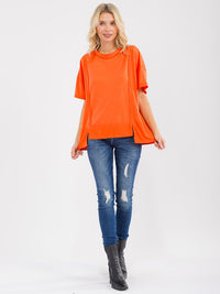 WOMEN'S SHORT SLEEVE LOOSE FIT HIGH-LOW TOP