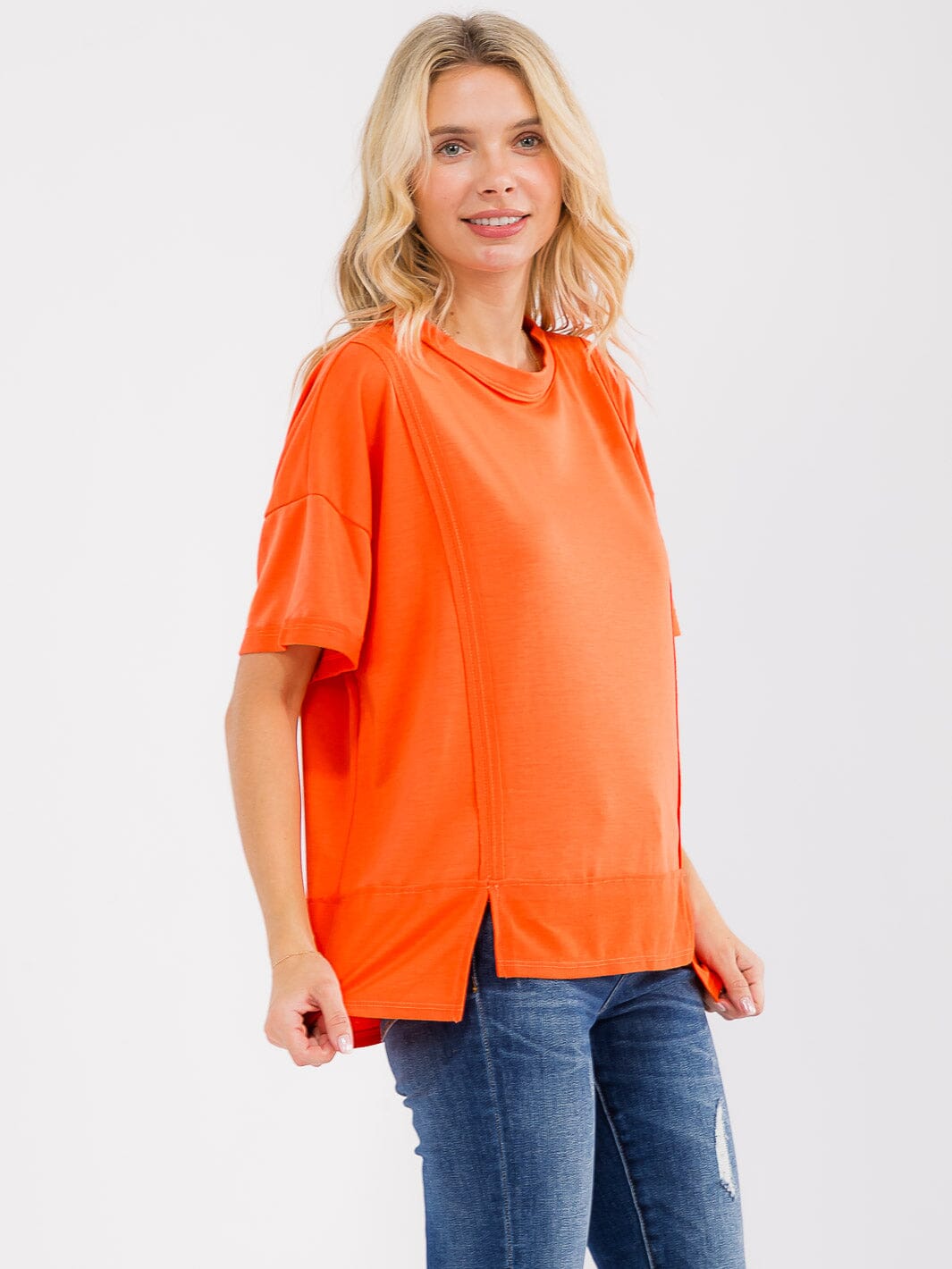 WOMEN'S SHORT SLEEVE LOOSE FIT HIGH-LOW TOP