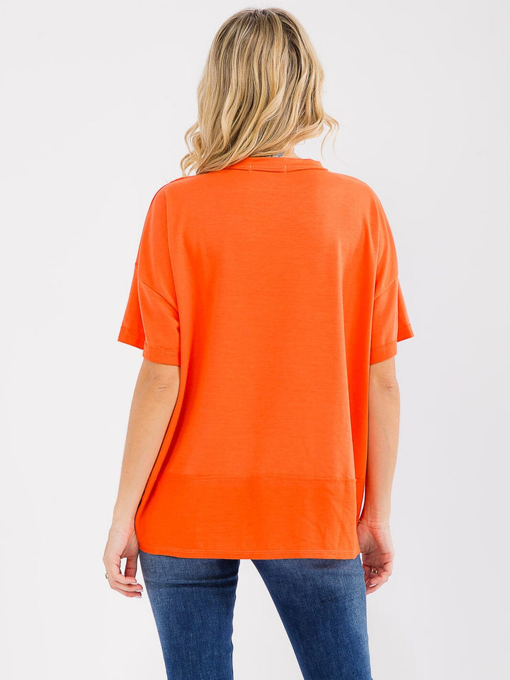 WOMEN'S SHORT SLEEVE LOOSE FIT HIGH-LOW TOP