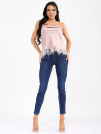 WOMEN'S SLEEVELESS OPEN BACK TRIM DETAILED TOP