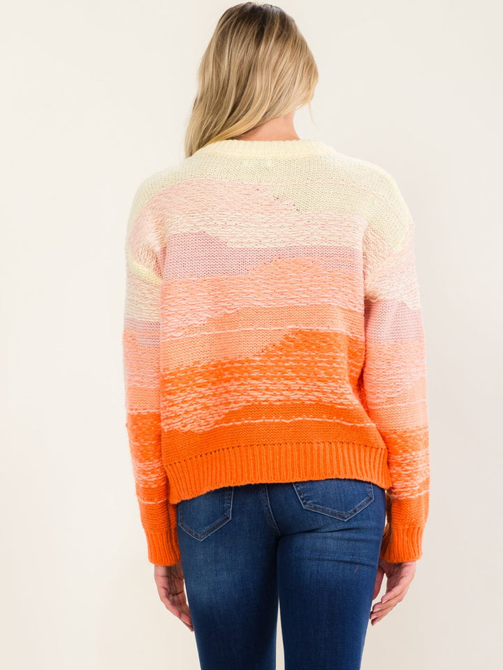 WOMEN'S LONG SLEEVE V-NECK KNIT PULLOVER COLORBLOCK SWEATER