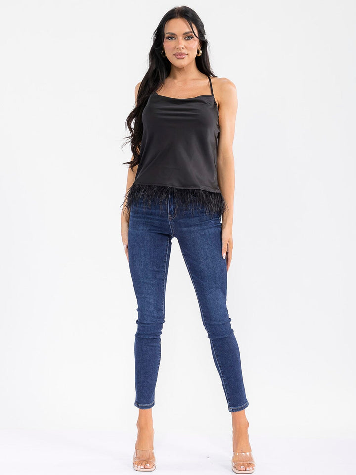 WOMEN'S SLEEVELESS OPEN BACK TRIM DETAILED TOP