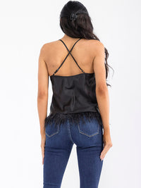 WOMEN'S SLEEVELESS OPEN BACK TRIM DETAILED TOP