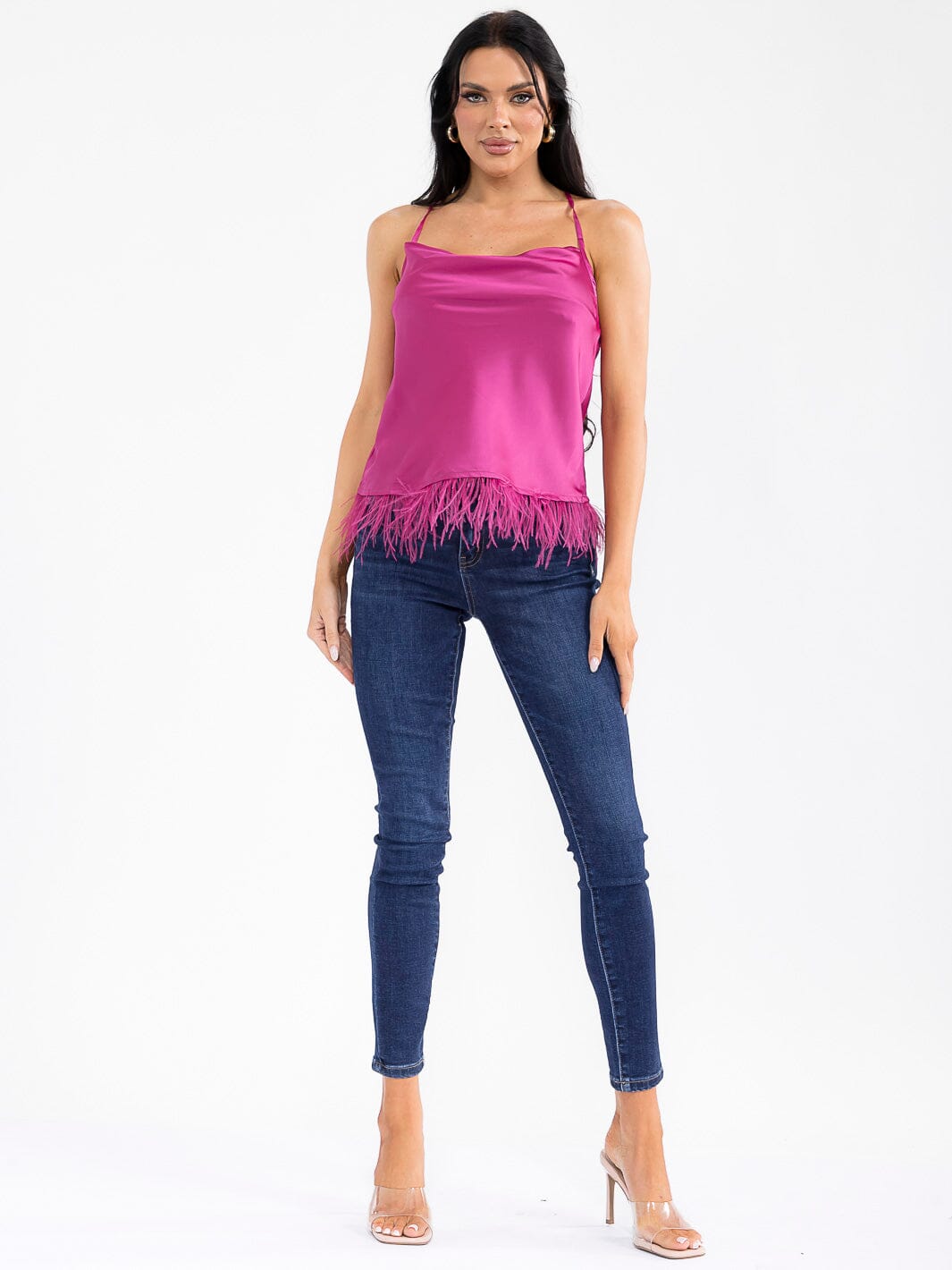 WOMEN'S SLEEVELESS OPEN BACK TRIM DETAILED TOP