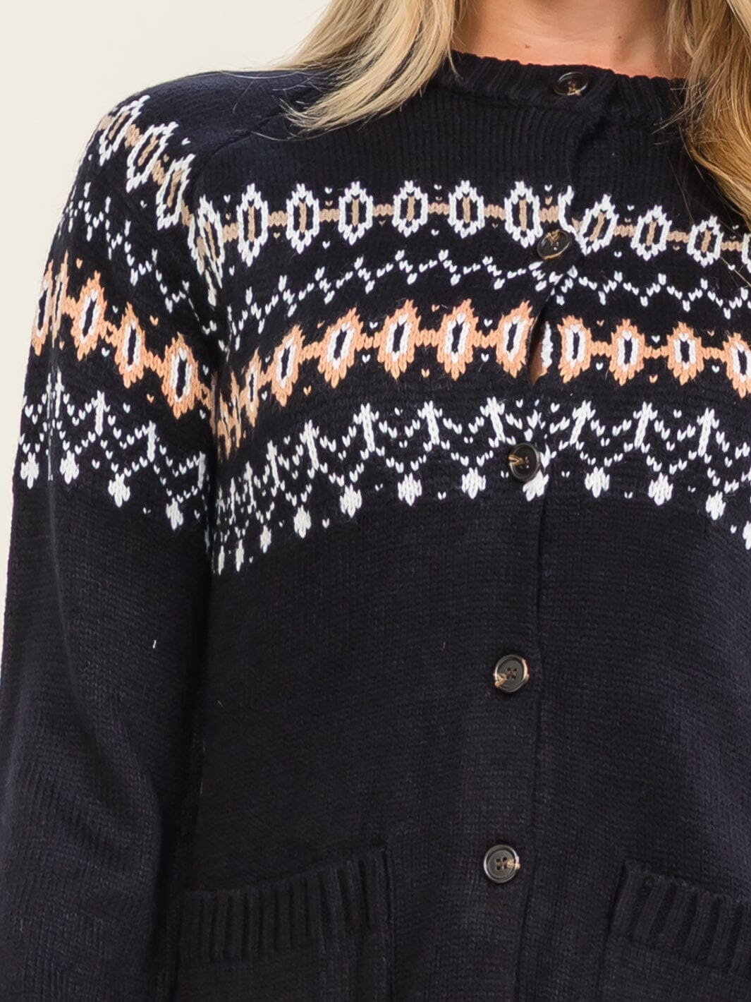 WOMEN'S LONG SLEEVE BUTTON UP FRONT POCKETS PRINT SWEATER