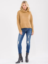 WOMEN'S LONG SLEEVE TURTLE KNIT PULLOVER SWEATER
