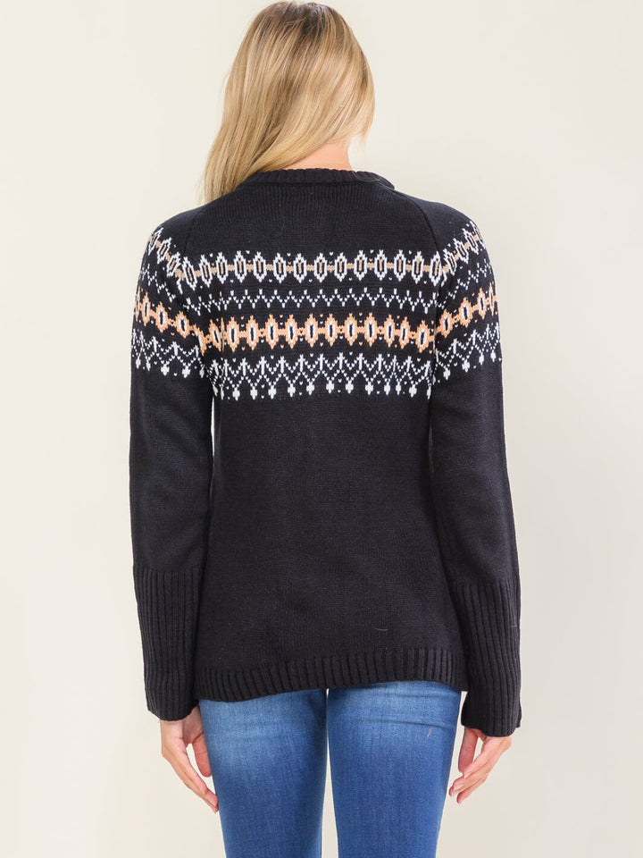 WOMEN'S LONG SLEEVE BUTTON UP FRONT POCKETS PRINT SWEATER