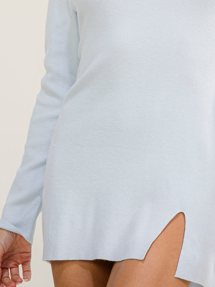 WOMEN'S LONG SLEEVE MOCK NECK FRONT SLIT BODYCON MINI DRESS