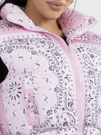 WOMEN'S SLEEVELESS ZIP UP FRONT POCKETS MULTI PRINT PUFFER VEST