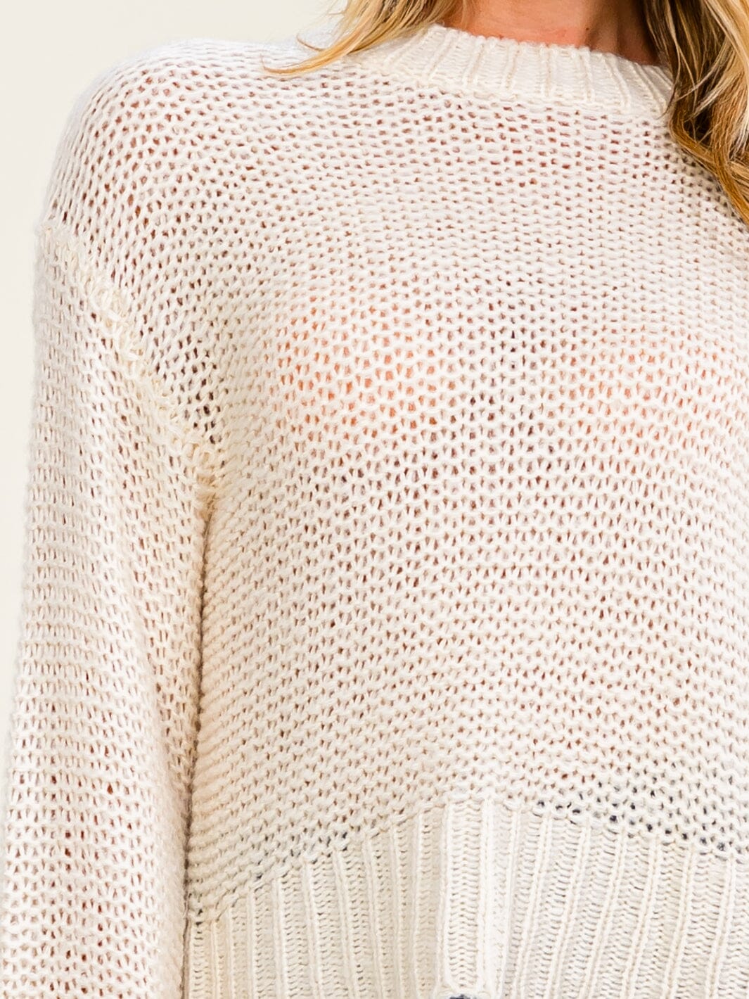 WOMEN'S LONG SLEEVE CROCHET PULLOVER SWEATER