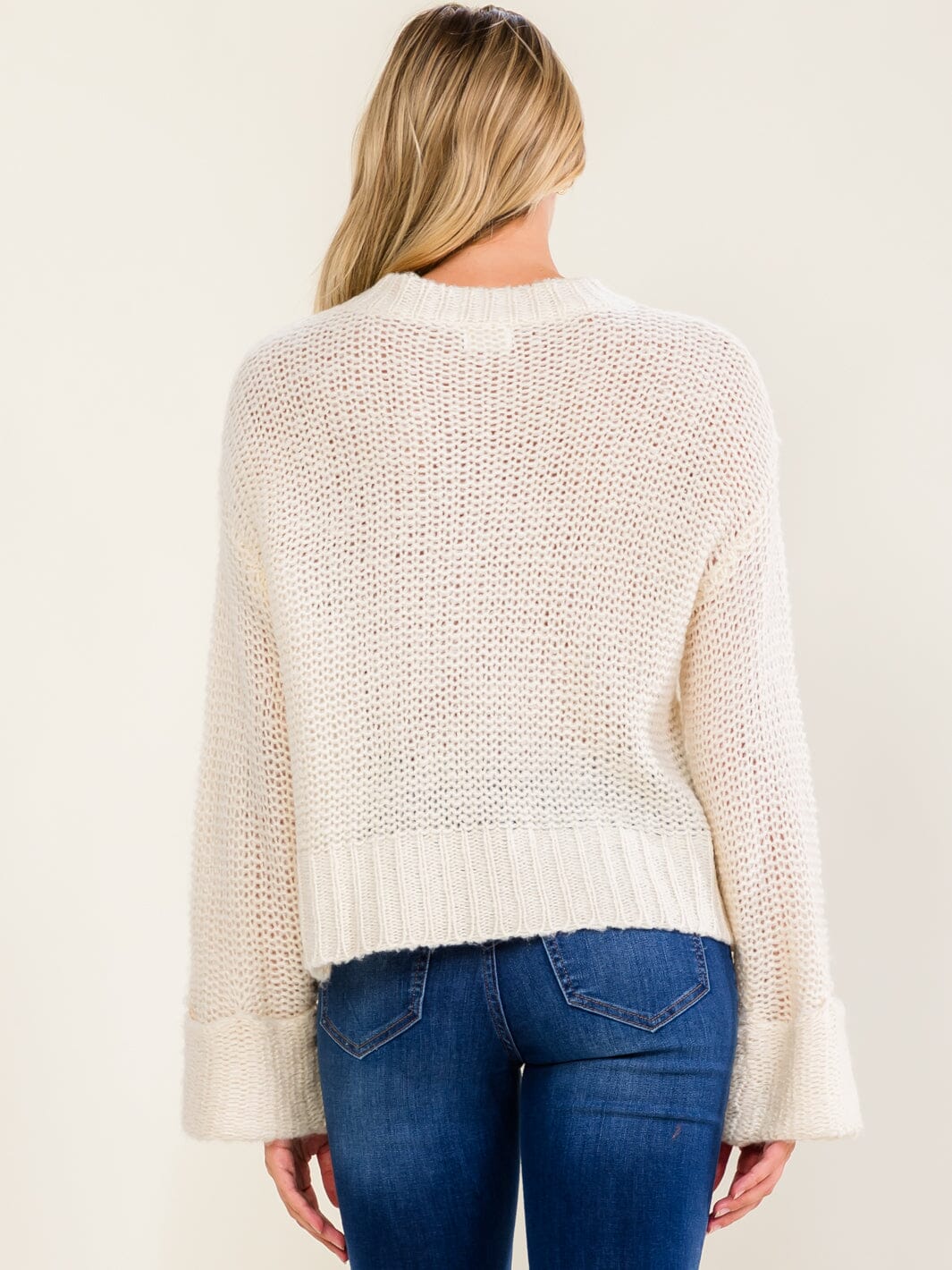 WOMEN'S LONG SLEEVE CROCHET PULLOVER SWEATER