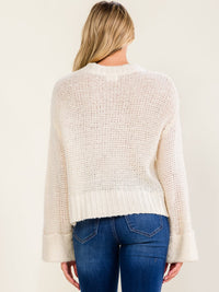 WOMEN'S LONG SLEEVE CROCHET PULLOVER SWEATER