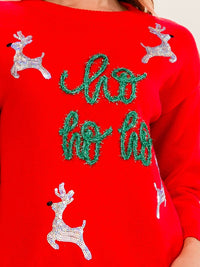 WOMEN'S LONG SLEEVE HO HO HO GRAPHIC PULLOVER SWEATER