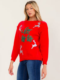 WOMEN'S LONG SLEEVE HO HO HO GRAPHIC PULLOVER SWEATER