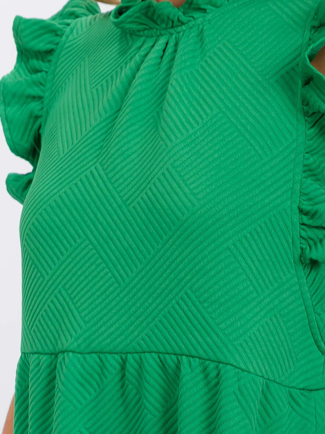 WOMEN'S RUFFLE SLEEVE FRONT POCKETS TIERED MINI DRESS