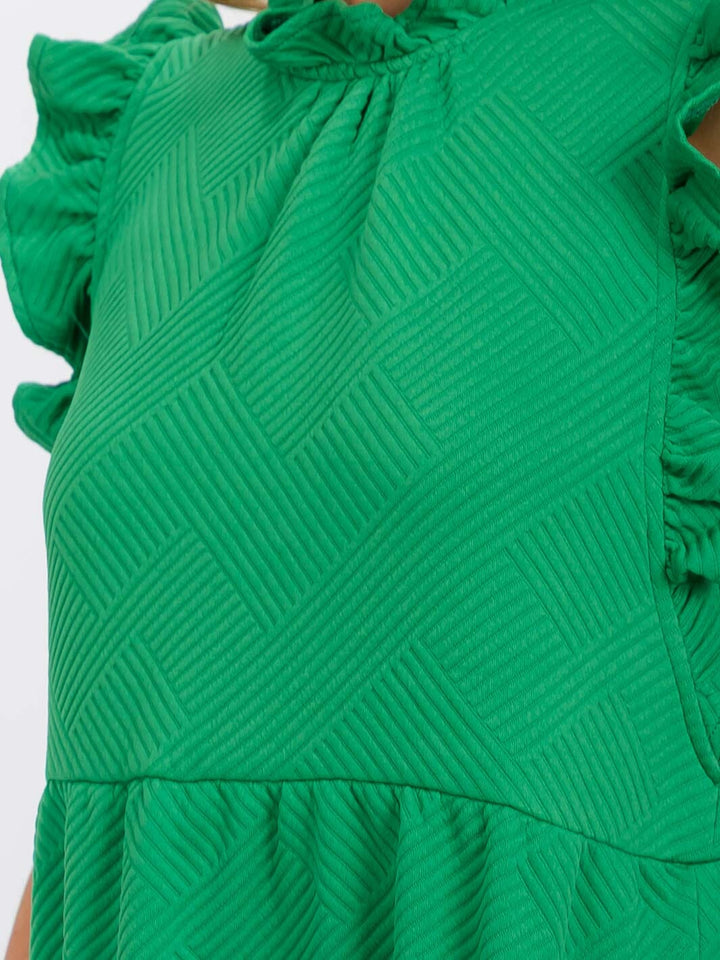 WOMEN'S RUFFLE SLEEVE FRONT POCKETS TIERED MINI DRESS