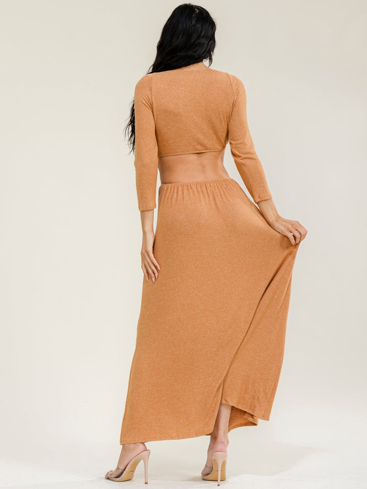 WOMEN'S LONG SLEEVE V-NECK CUT OUT BODYCON MAXI DRESS