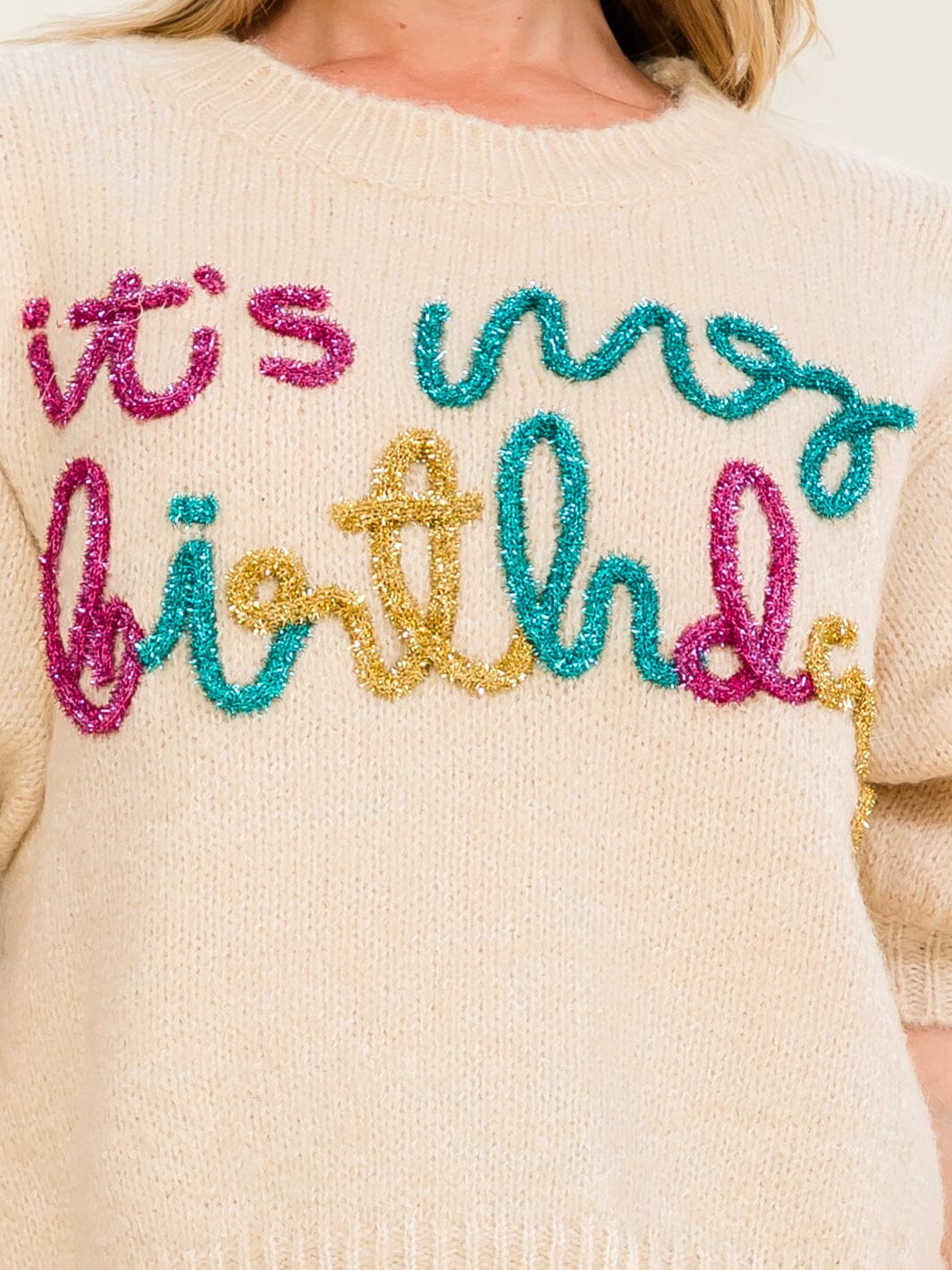 WOMEN'S SHORT SLEEVE IT'S MY BIRTHDAY SWEATER TOP