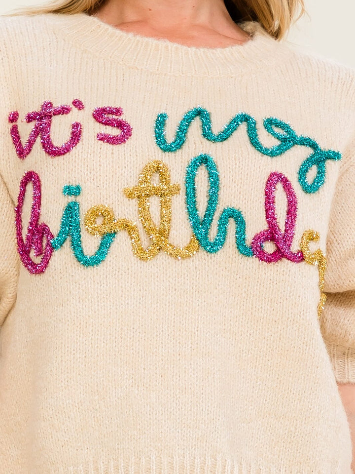 WOMEN'S SHORT SLEEVE IT'S MY BIRTHDAY SWEATER TOP